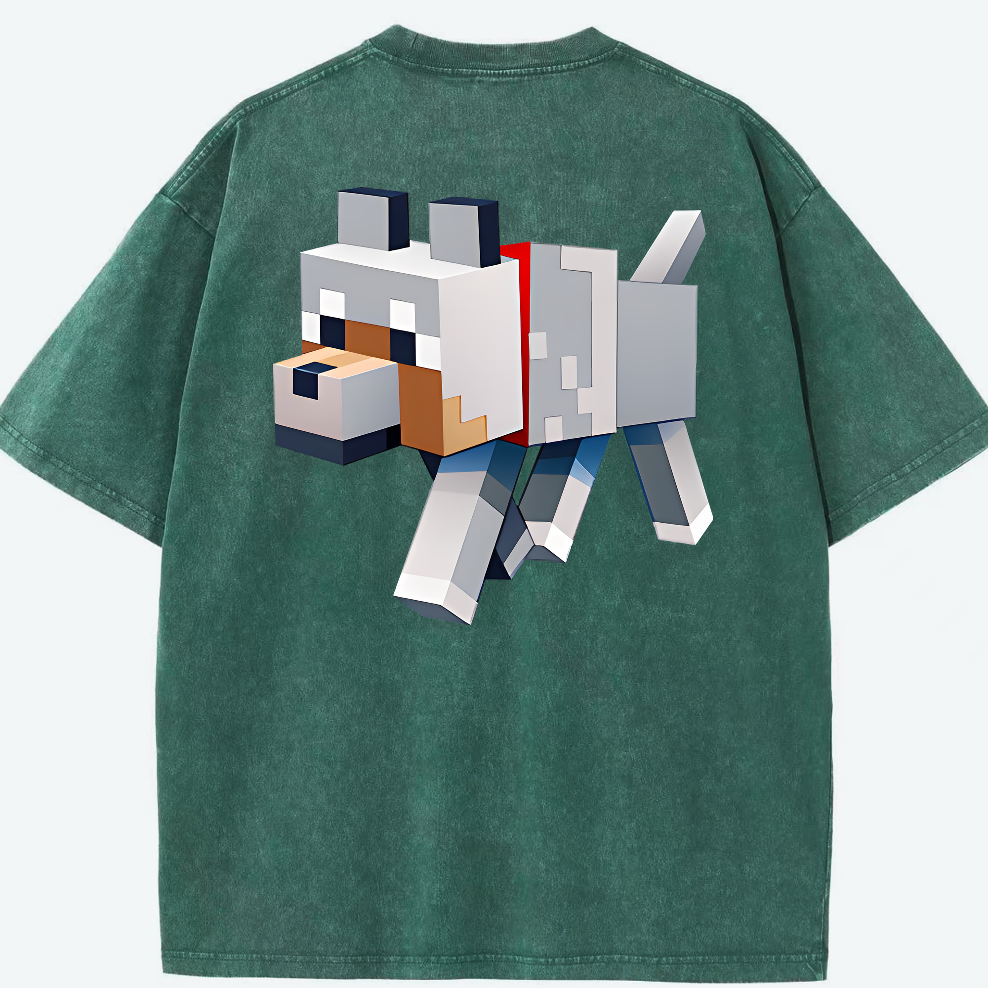（画像用） マインクラフト ブロックの世界 Minecraft MC Block world 綿100% ヴィンテージ風 半袖Tシャツ（背面プリント）